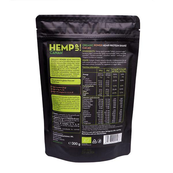 Canah hempup power hemp protein shake organic cacao bio-market back cut-out